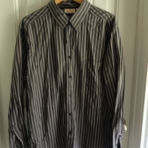 100% Cotton DKNY Men’s Striped Black Gray Long Sleeves Dress Shirt XL Y2K Casual